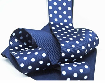 Dotted Grosgrain Ribbon -- 1.5 inches -- Navy with White Dots