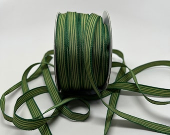 Striped Grosgrain Ribbon -- 3 / 8 inches -- Lime and Hunter Green