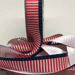 Printed Single Sided Satin Ribbon -- 7/8 inch -- American Flag — red white blue