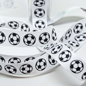 Soccer Football Print Grosgrain Ribbon -- 3/4 inch -- White -- 2 yards
