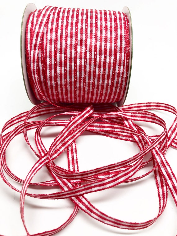 Solid Check Ribbon -- 1/4 inch -- Red White