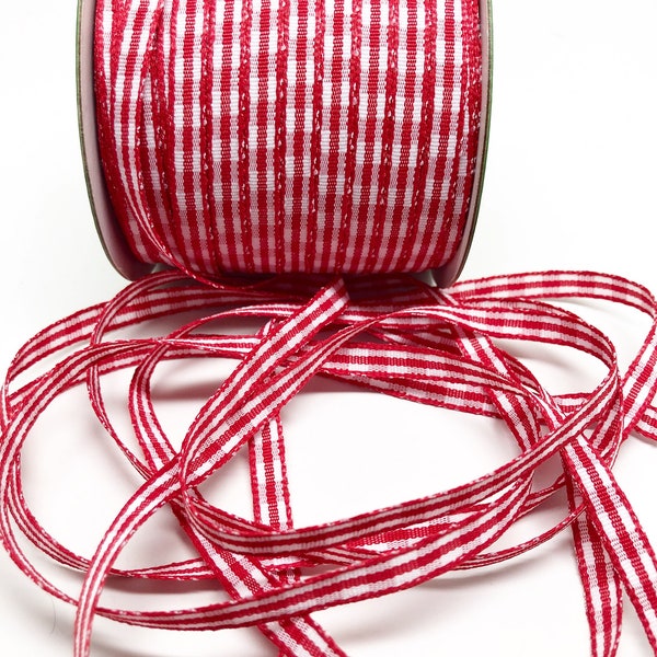 Solid Check Ribbon -- 1/4 inch -- Red White