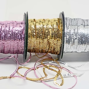 Mini Sequin String -- Thin -- Silver Gold Pink 3 yards