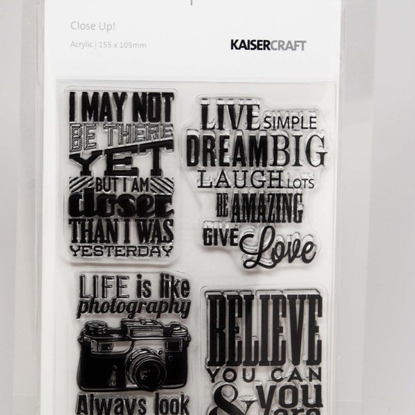 KaiserCraft Close Up Collection Clear Stamps -- Acrylic -- Camera Believe Dream Big