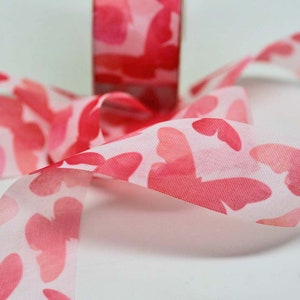 Mesh Print Band -- 1 1/2 Zoll -- Rosa Schmetterling Rosa Weiß -- 2 m