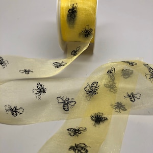 Sheer Bumble Bee  Ribbon -- 1.5 inches -- Yellow Black Bees