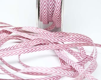 Striped Chevron Twill Ribbon -- 1/4 inch -- Mauve White