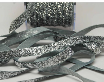 Velvet Metallic Trim -- 3/8 inch -- Silver Sparkle -- Silver Glitter Nylon Ribbon