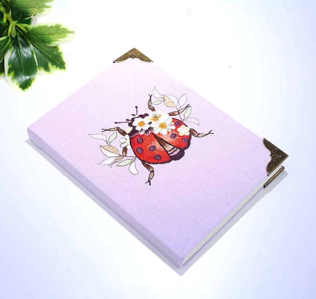 Ladybug Notebook Hand Embroidered Ladybug Journal: Floral Linen A5 Notebook - Etsy