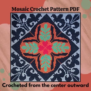 Crochet Mosaic Square Pattern – PDF Chart – Flower Design for Home Decor & Wearables–Easy to Mix and Match