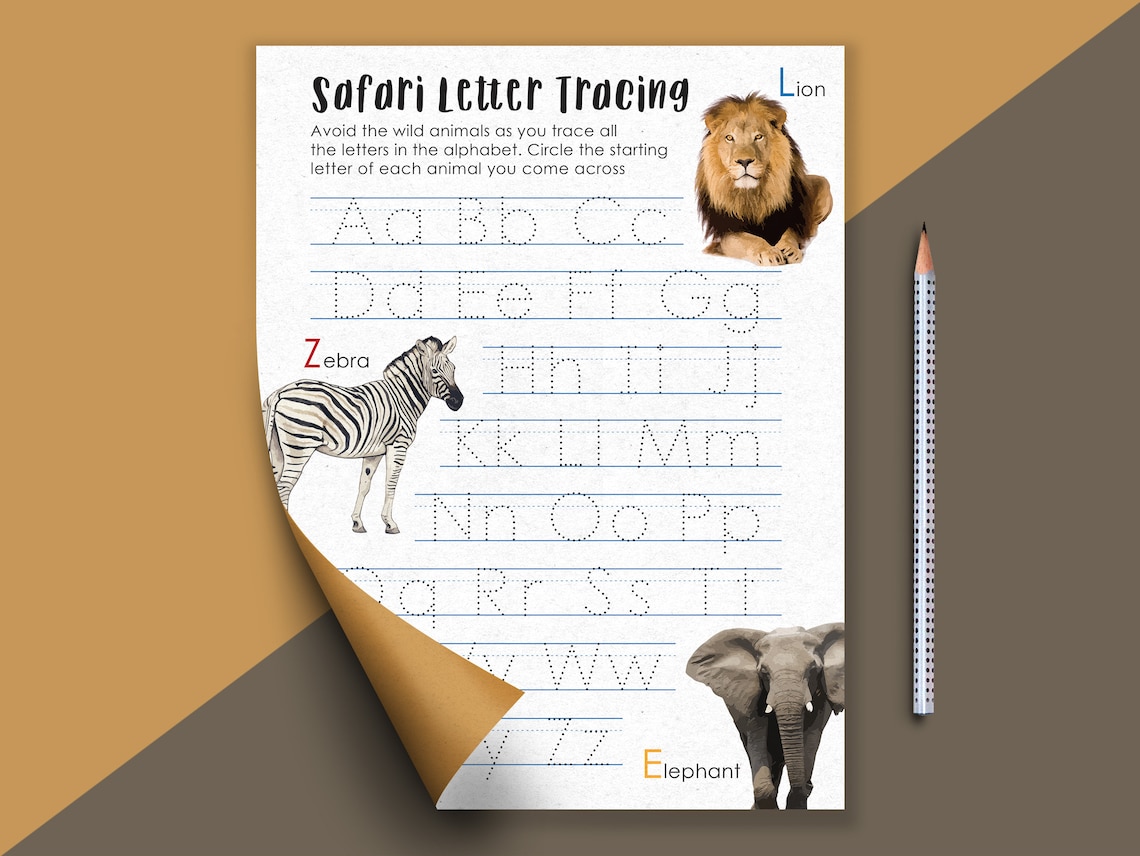 Safari Animal Letter Tracing Page Preschool Worksheet Etsy