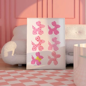 Pink Balloon Dog printable Wall Art , preppy pink bedroom decor teens, posters for dorm room, dorm print, college apartment art,Trendy Disco