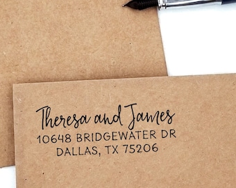 Return Address Stamp - Clean and Simple Calligraphy Address Stamp (Handlettered font) Handle or Self-Inking Address Stamp (20499) 2 1/2 X 1