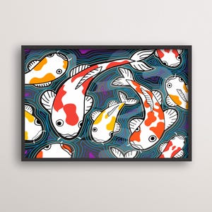 Koi Fish Art, Zen Wall Decor, INSTANT DOWNLOAD, Colorful Fish Print, Digital Art, Tranquil Printable, Japanese Style, Pond Wall Art
