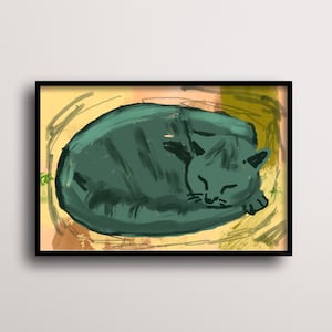 Contemporary Sleeping Cat Art Minimalist Feline Wall Decor