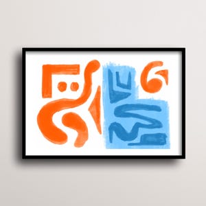 Contemporary Abstract Orange and Blue Wall Art, Modern Geometric Painting Print