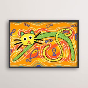 Cat Art, Whimsical Wall Art, INSTANT DOWNLOAD, Playful Cat Print, Digital Art, Colorful Animal Decor, Printable Boho Cat Poster