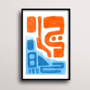 Abstract Orange and Blue Contemporary Art, Modern Geometric Painting