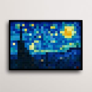 Pixel The Starry Night, Vincent van Gogh Retro Pixelated Digital Print Download