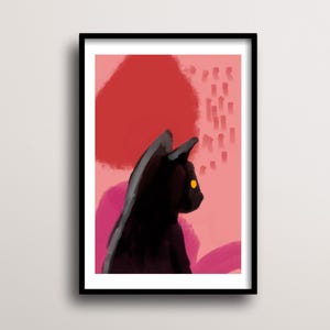 Contemporary Black Cat Art Modern Abstract Wall Decor