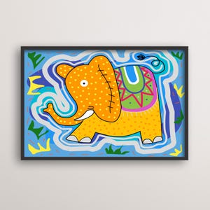 Elephant Art, Whimsical Wall Art, INSTANT DOWNLOAD, Colorful Elephant Print, Playful Animal Decor, Digital Jungle Art, Boho Kids Room
