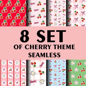 Cherry Seamless Pattern SVG Bundle: Vintage Hand Drawn Digital Papers