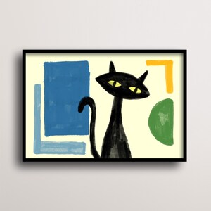 Contemporary Black Cat Art – Modern Minimalist Wall Print for Home Decor