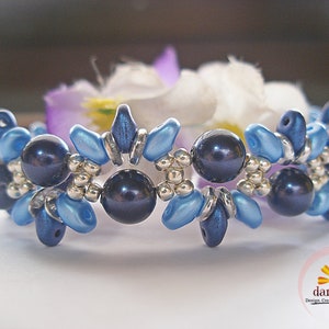 Beaded Bracelet Pattern, Easy SuperDuo Bracelet, DIY Pearl Bracelet, O-beads, Beaded Instruction - Blue Pearl Wavy Superduo Bracelet (BB194)