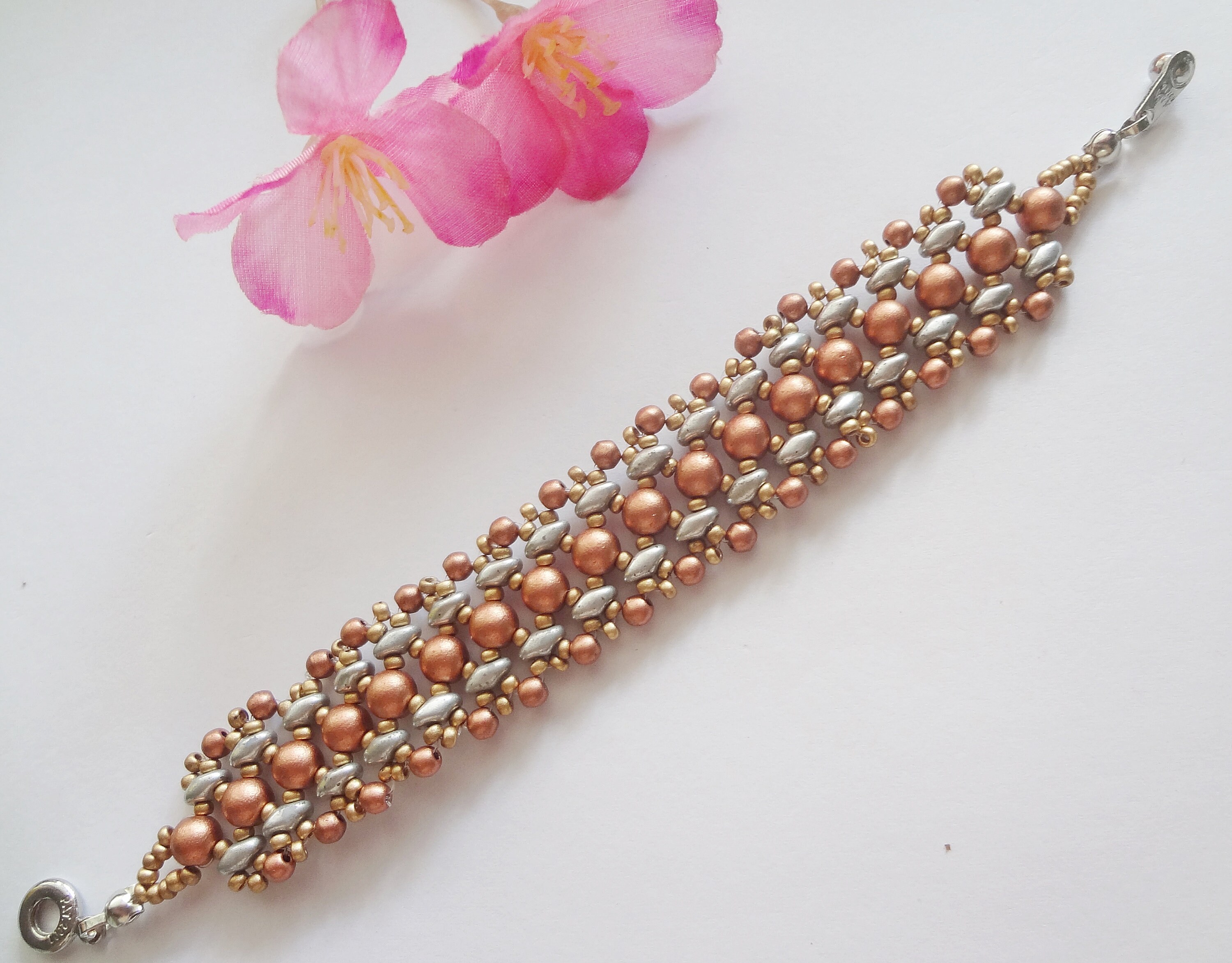 DIY Beaded PDF Pattern - Gold Silver Copper Bracelet (BB341) - Beading ...