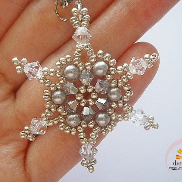 Christmas Beading Snowflake Tutorial Pattern - Shimmering Snowflake Charm/Pendant (XM026) - Bead Jewelry PDF Tutorial (Digital Download)