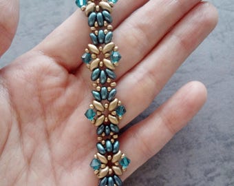 Bracelet Pattern PDF - Golden Green Floral  Bracelet Tutorial (BB330) - Beading Jewelry, DIY PDF Tutorial, Beadweaving Tutorial, Beadwork