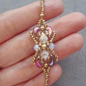 DIY Beaded Bracelet Tutorial | How to Weave the Golden Heart Ribbon Bangle Tutorial (BB384) | ZoliDuo & GemDuo Jewelry Pattern