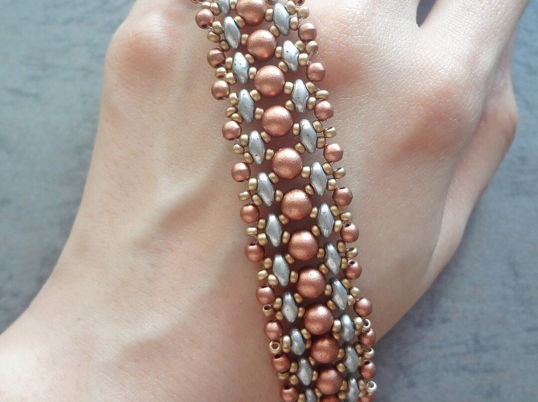 DIY Beaded PDF Pattern - Gold Silver Copper Bracelet (BB341) - Beading ...