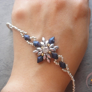 Beaded DiamonDuo Bracelet Pattern - Snow Flower Bracelet (XM031) - Beading Jewelry PDF Tutorial (Instant Download)