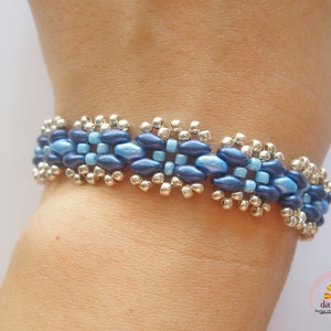 Bead Bracelet Pattern - Blue Cross Bead SuperDuo Bracelet (BB196) - Beadwork Jewelry Making, Beadweaving PDF Tutorial, Easy DIY Instruction