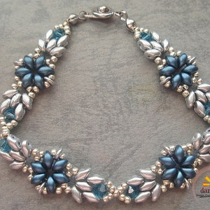 Beading Jewelry Tutorial - Blue ES-O Flower Bracelet (BB220) - Beadwork Jewelry, Beadweaving Pattern, SuperDuo, Downloadable, PDF Pattern