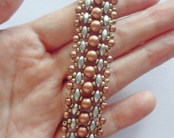 DIY Beaded PDF Pattern - Gold Silver Copper Bracelet (BB341) - Beading Jewelry Tutorial, Beadwork Tutorial, Beadweaving, Digital Download