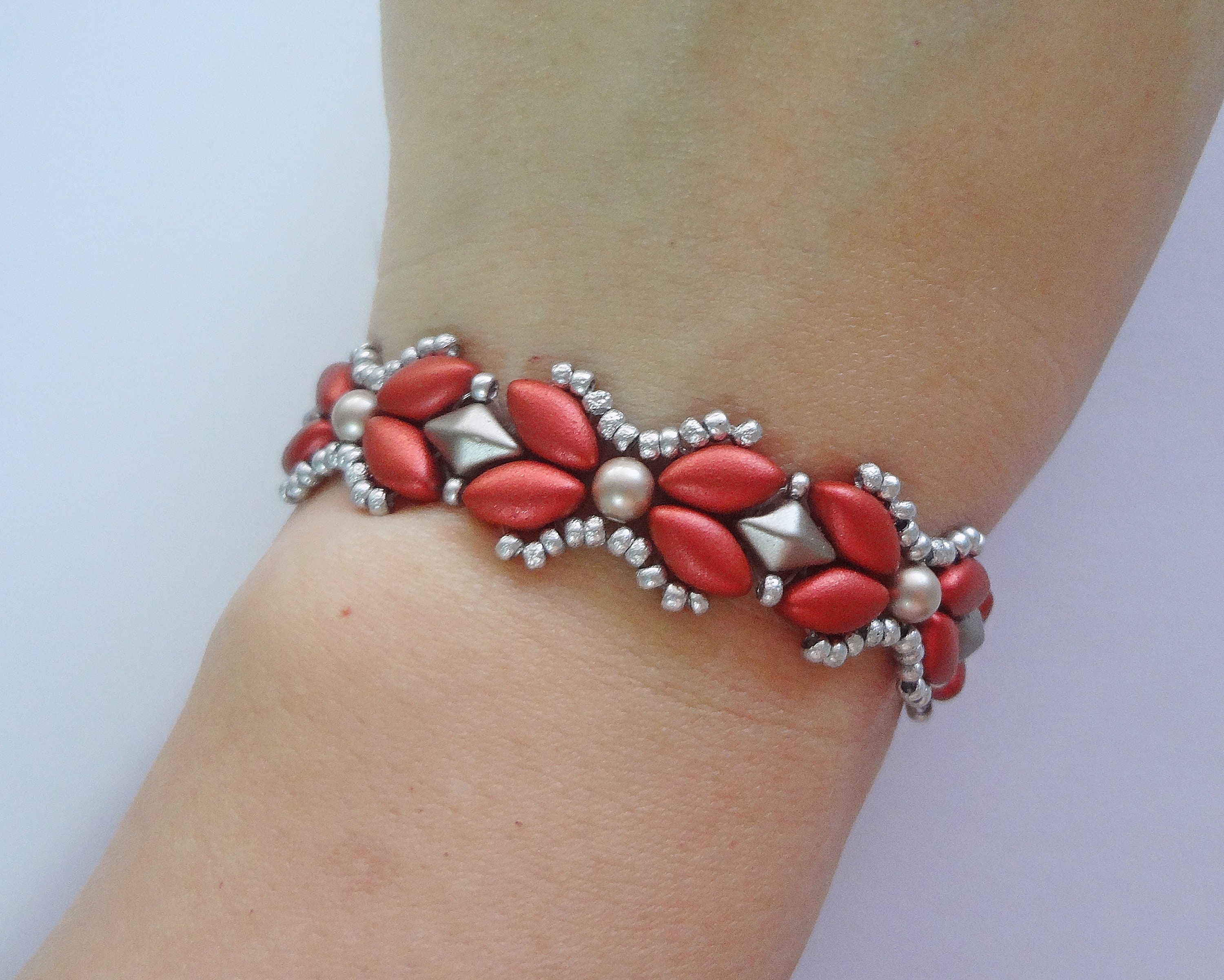 DIY Beaded Pattern - Red Bow Ribbon Bracelet (BB302) - Beading Jewelry ...