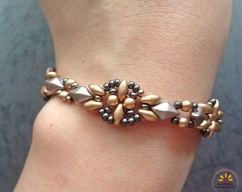 Modèle PDF de bracelet de perles - Bracelet antique en argent doré (BB296) - Tutoriel DIY bijoux en perles, téléchargement immédiat, DiamonDuo, SuperDuo