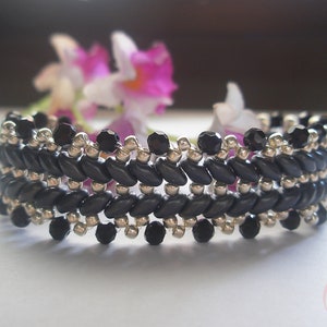 DIY Bead Pattern - Elegant Black Ladder Superduo Bracelet (BB186) - Beadwork Jewelry, Easy Beadweaving PDF Tutorial, SuperDuo, Downloadable