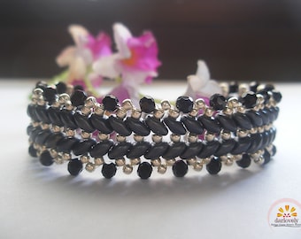 DIY Bead Pattern - Elegant Black Ladder Superduo Bracelet (BB186) - Beadwork Jewelry, Easy Beadweaving PDF Tutorial, SuperDuo, Downloadable