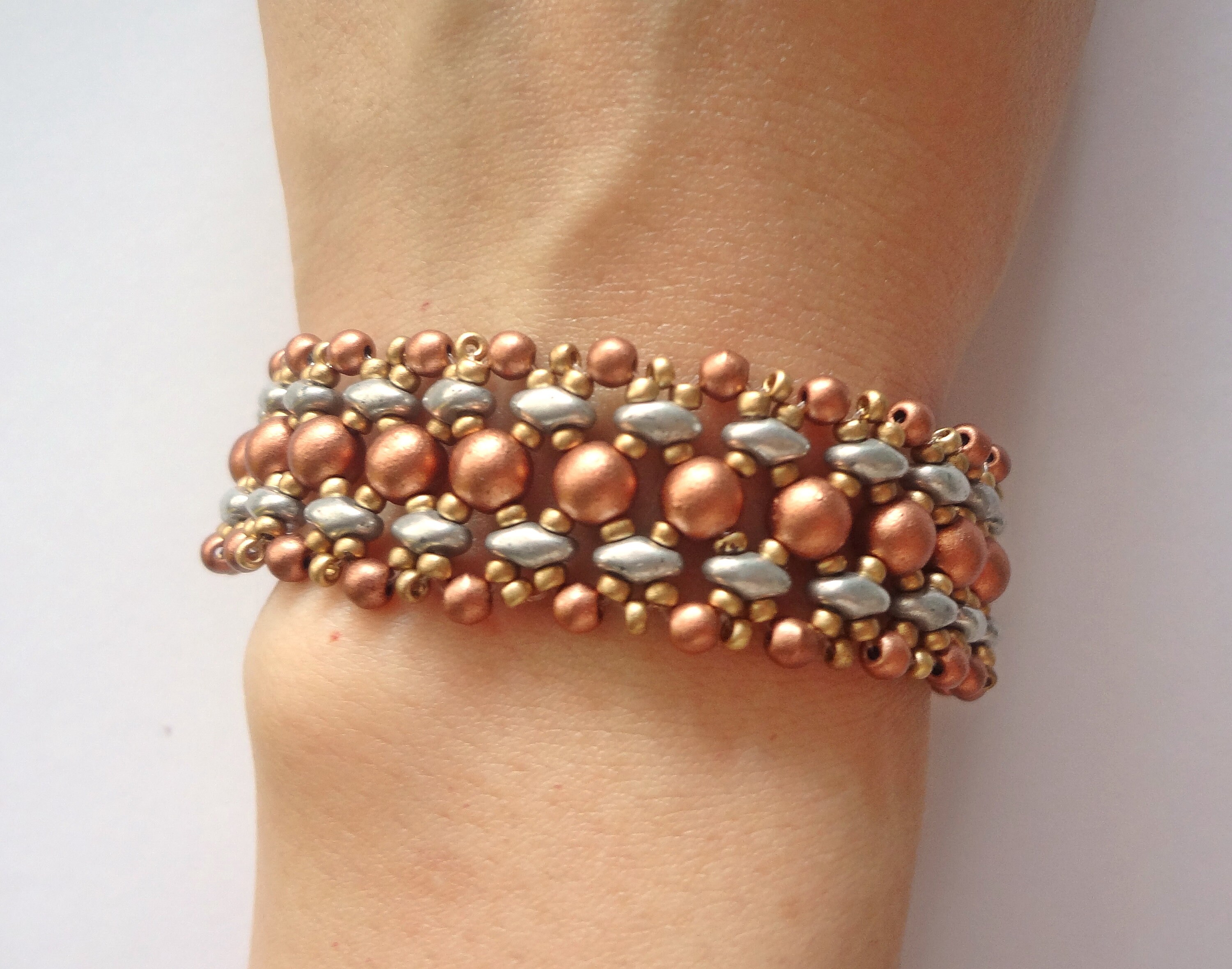 DIY Beaded PDF Pattern - Gold Silver Copper Bracelet (BB341) - Beading ...