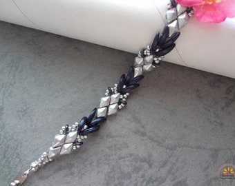 DIY Bead Pattern - Blue Feather Silvery Bracelet (BB321) - Bead Jewelry PDF, Beadwork Tutorial, Beadweaving Pattern, Digital Download