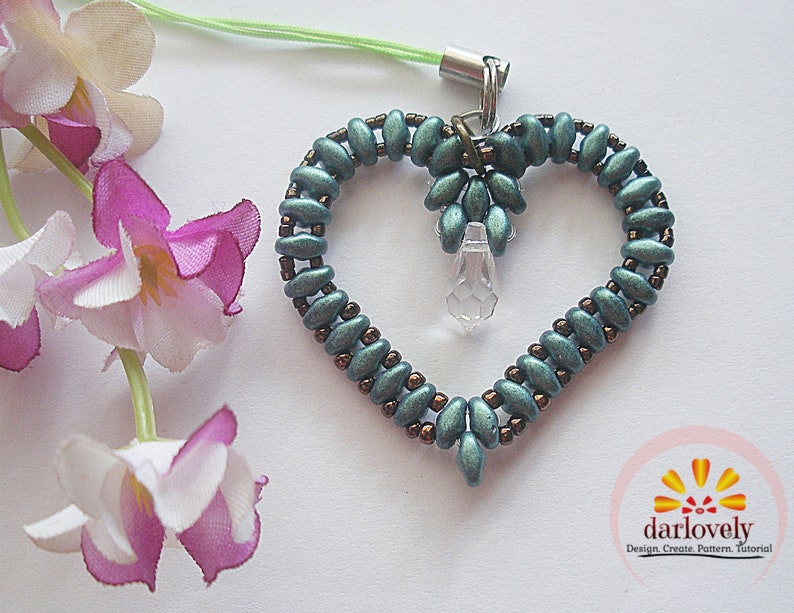 Beading Jewelry PDF Tutorial Superduo Heart Pendant/ Charm PD008 Beaded