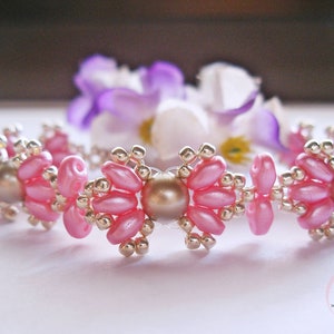 Bracelet Pattern PDF - Pink Shell Pearl SuperDuo Bracelet (BB190) - Beading Jewelry, PDF Tutorial, Beadweaving Tutorial, Beadwork, Pearl