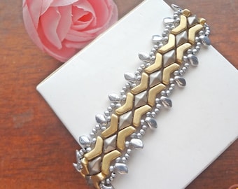 Beaded Bracelet Pattern - Gold Silvery Arrow Bracelet (BB324) - Beading Jewelry, DIY PDF Tutorial, Beadwork, Beadweaving Pattern