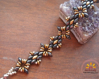 Patrón SuperDuo, Pulsera DIY - Pulsera SuperDuo Mística Dorada (BB226) - Creación de joyas con cuentas, Patrón de tejido de cuentas, Cuenta DiamonDuo
