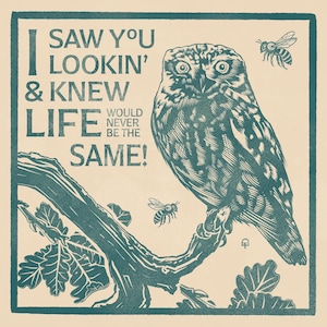 Retro Owl Block Print: Romantic Illustrated Wall Art (Digital Download)