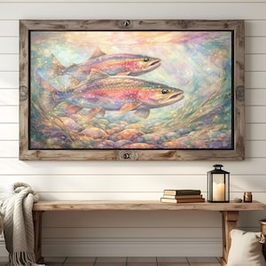 Trout Close-Up Frame TV Art, Pastel Watercolor Fish Samsung Display