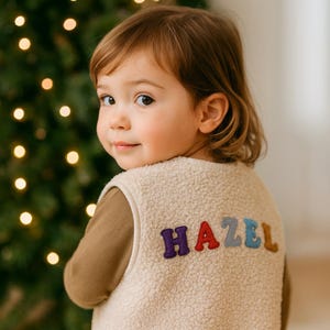 Personalised Toddler Sherpa Vest - Cosy Gift for Toddler. Navy / Oatmeal image 11